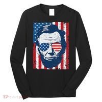 Abe Lincoln Beard Sunglasses & American Flag 4th Of July Long Sleeve Shirt thumb 0