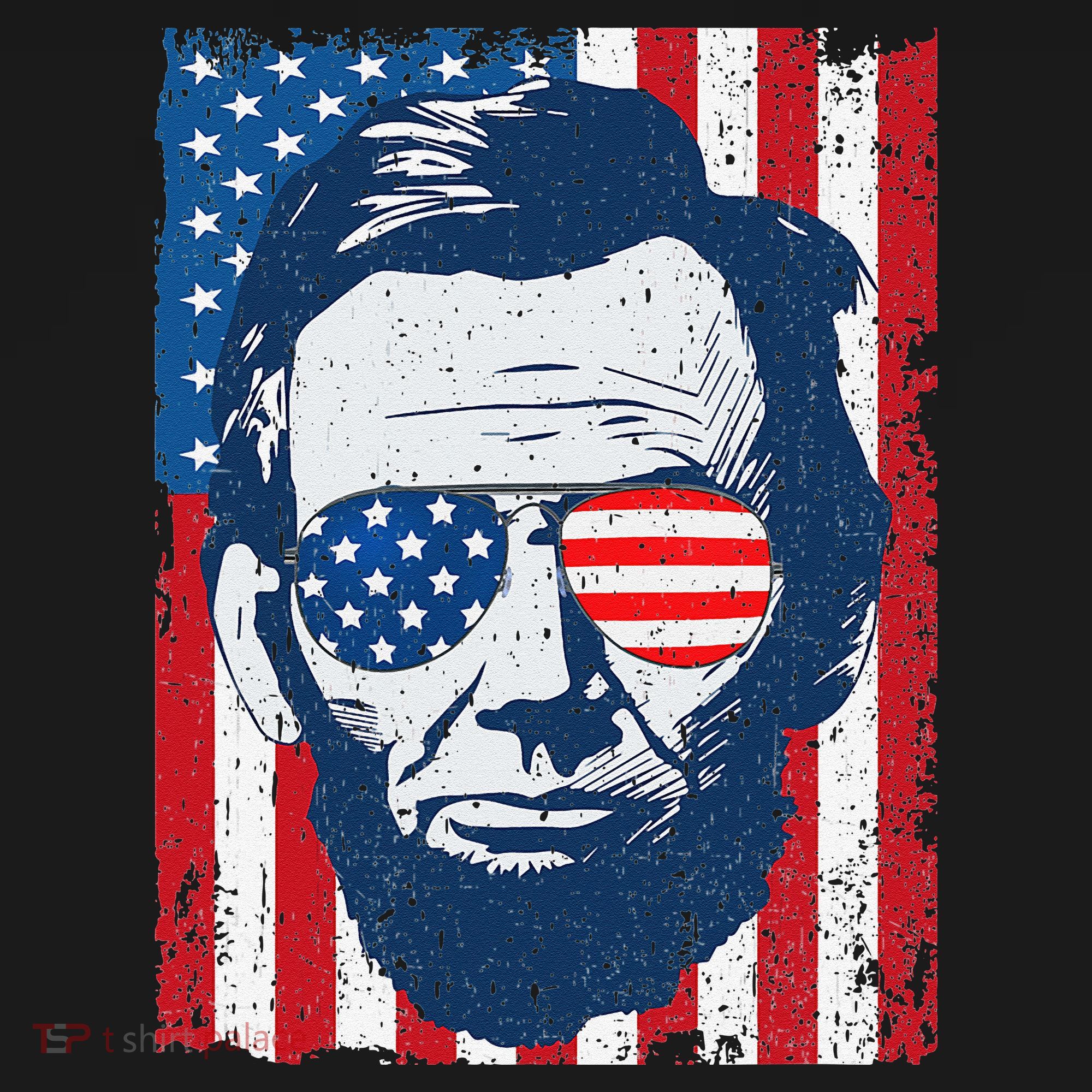 Abe Lincoln Beard Sunglasses & American Flag 4th Of July Long Sleeve Shirt