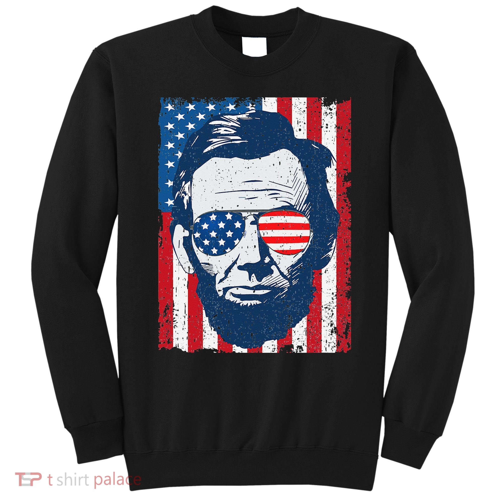 Abe Lincoln Beard Sunglasses & American Flag 4th Of July Sweatshirt