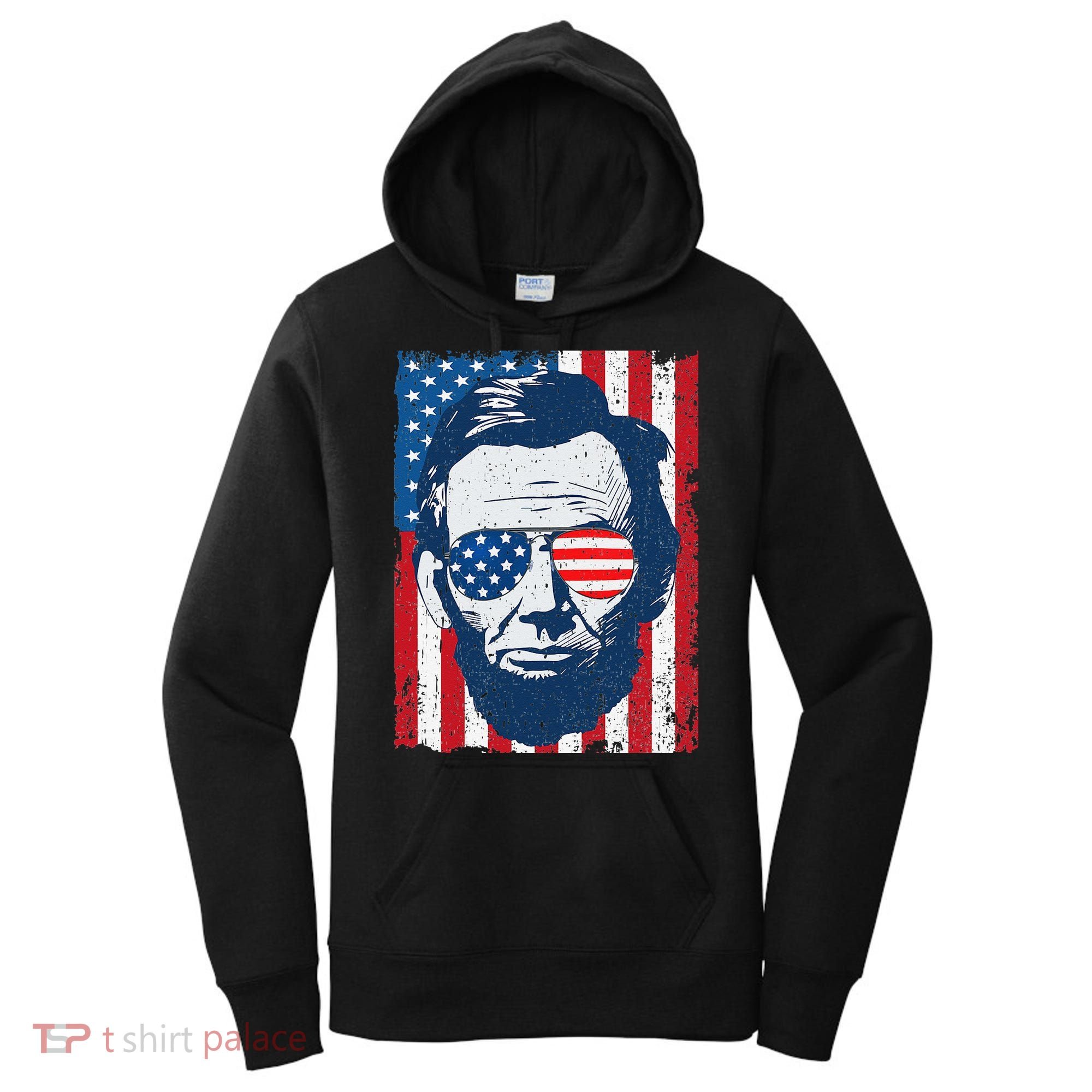Abe Lincoln Beard Sunglasses & American Flag 4th Of July Women's Hoodie