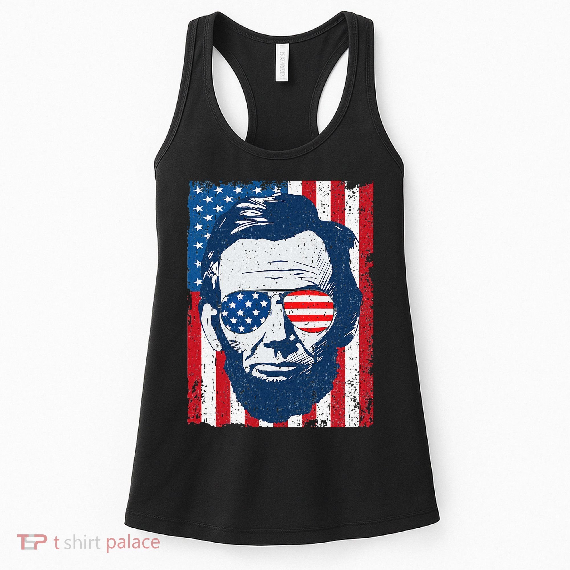 Abe Lincoln Beard Sunglasses & American Flag 4th Of July Women's Tank Top