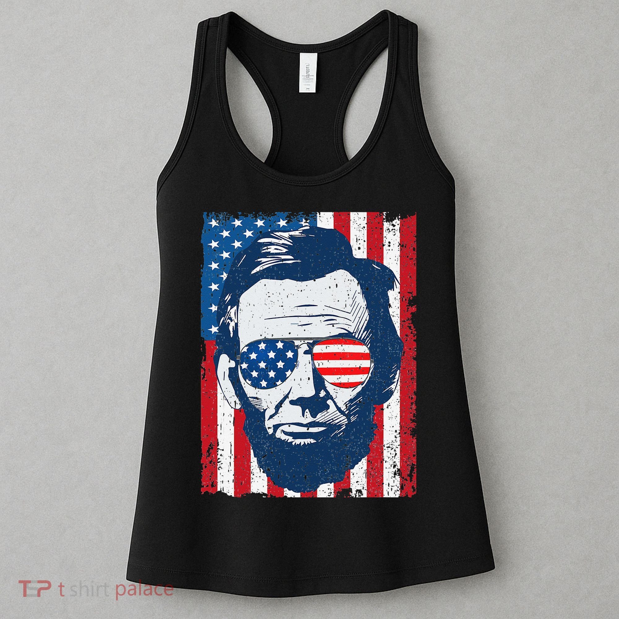 Abe Lincoln Beard Sunglasses & American Flag 4th Of July Women's Tank Top