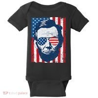 Abe Lincoln Beard Sunglasses & American Flag 4th Of July Baby Bodysuit thumb 0