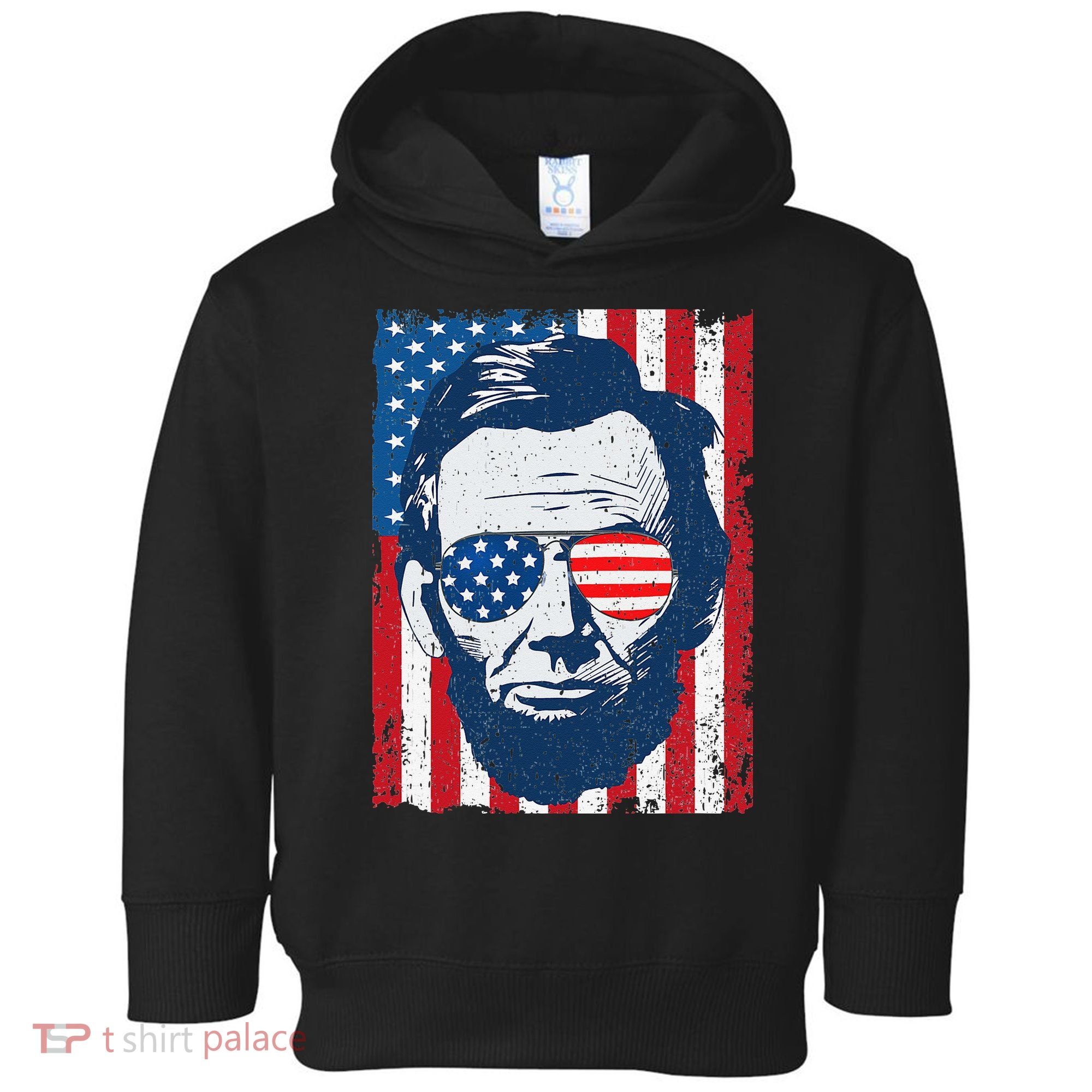 Abe Lincoln Beard Sunglasses & American Flag 4th Of July Toddler Hoodie