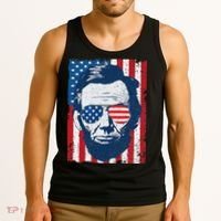 Abe Lincoln Beard Sunglasses & American Flag 4th Of July Tank Top thumb 3