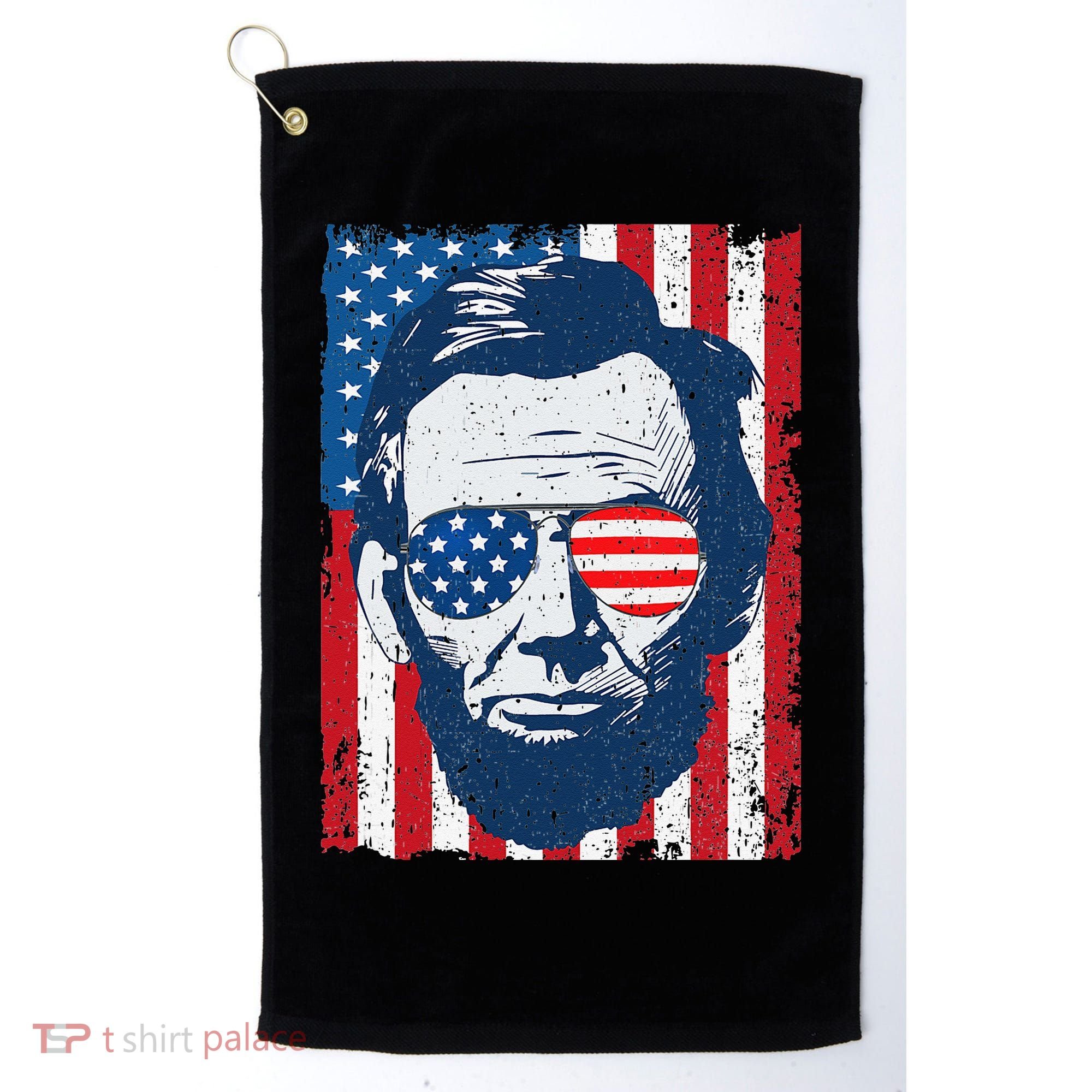 Abe Lincoln Beard Sunglasses & American Flag 4th Of July Golf Towel