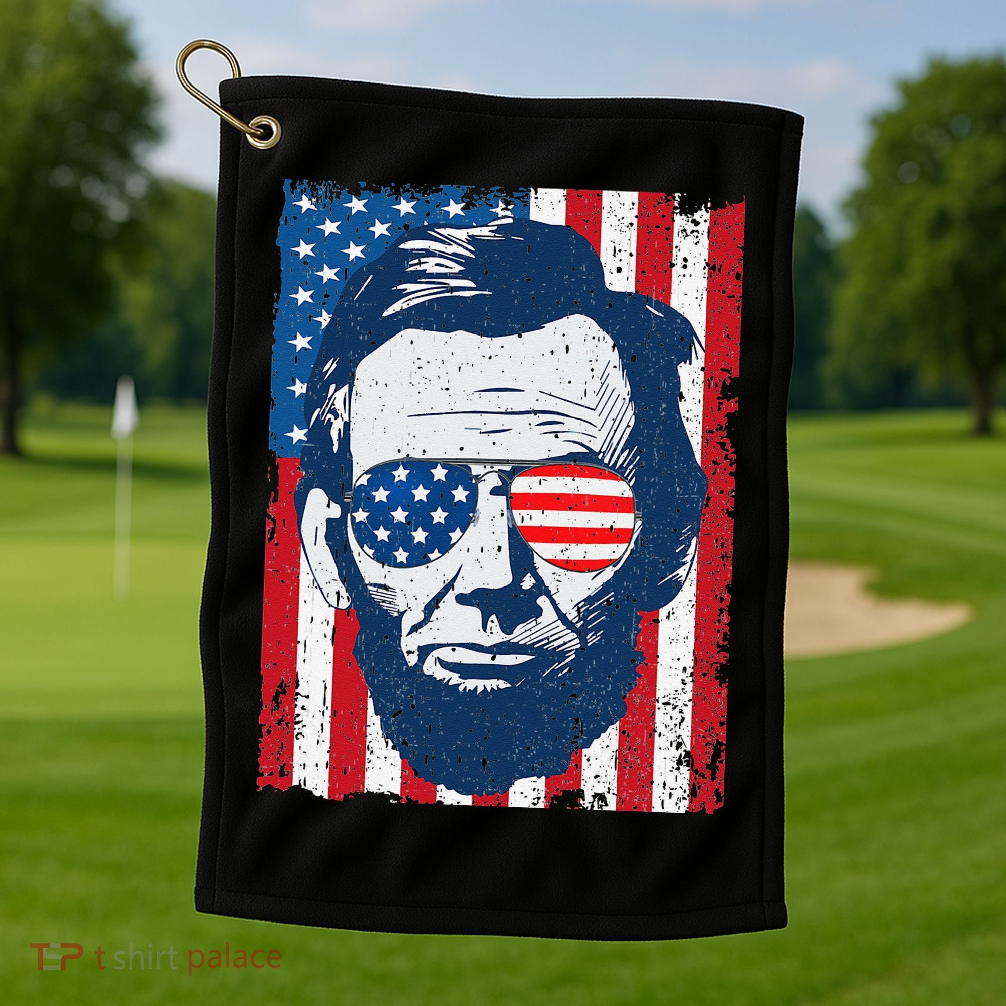 Abe Lincoln Beard Sunglasses & American Flag 4th Of July Golf Towel