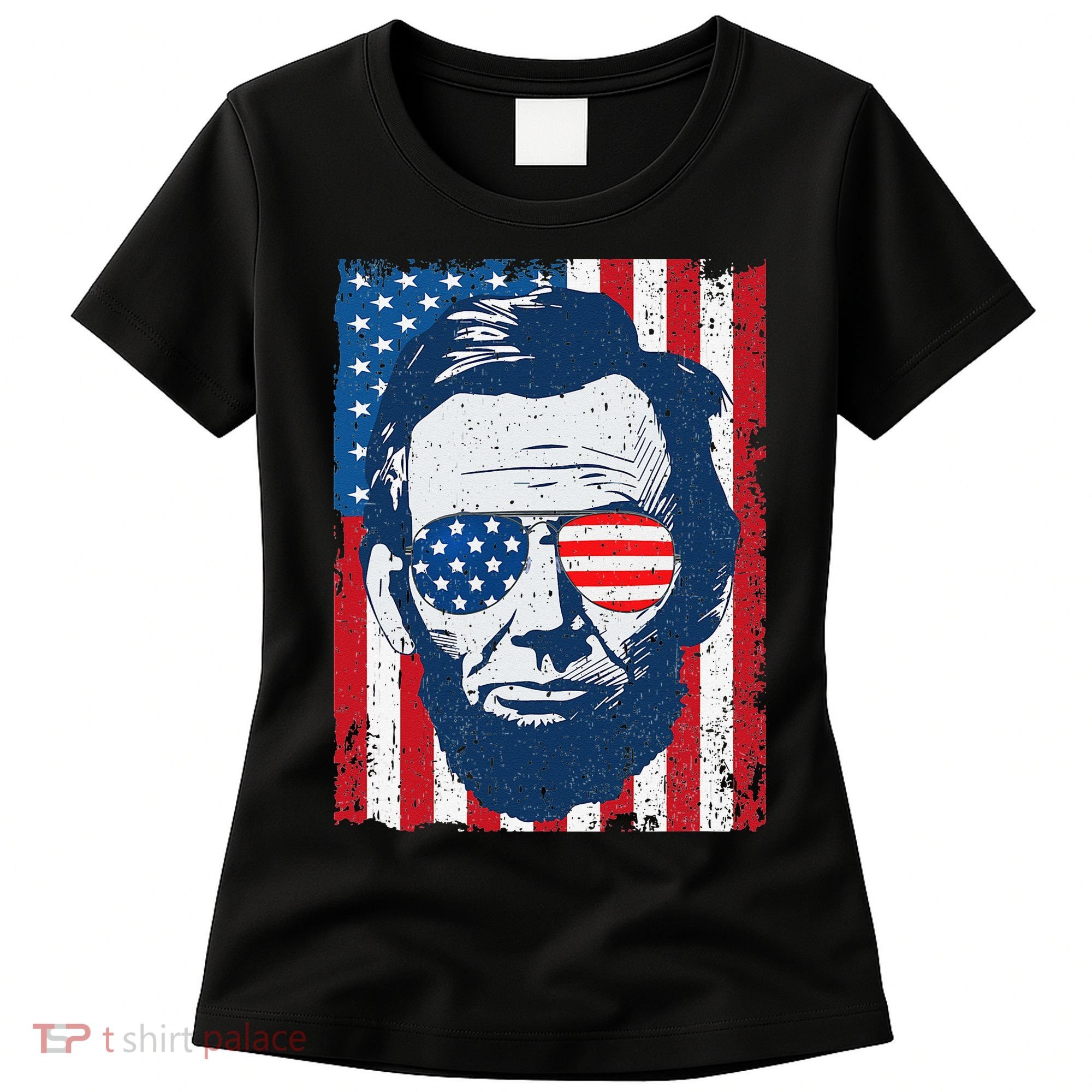 Abe Lincoln Beard Sunglasses & American Flag 4th Of July Women's T-Shirt