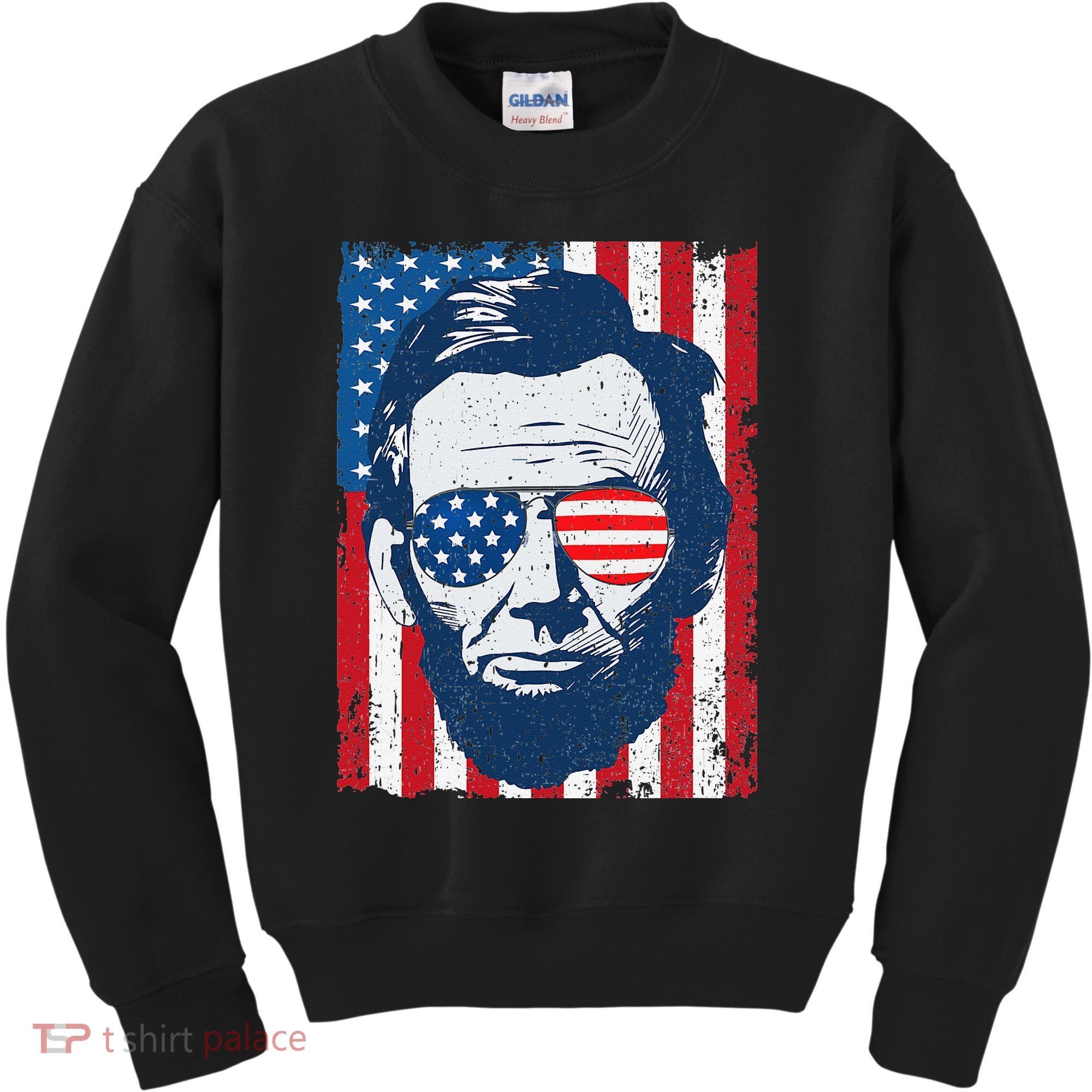 Abe Lincoln Beard Sunglasses & American Flag 4th Of July Kids Sweatshirt