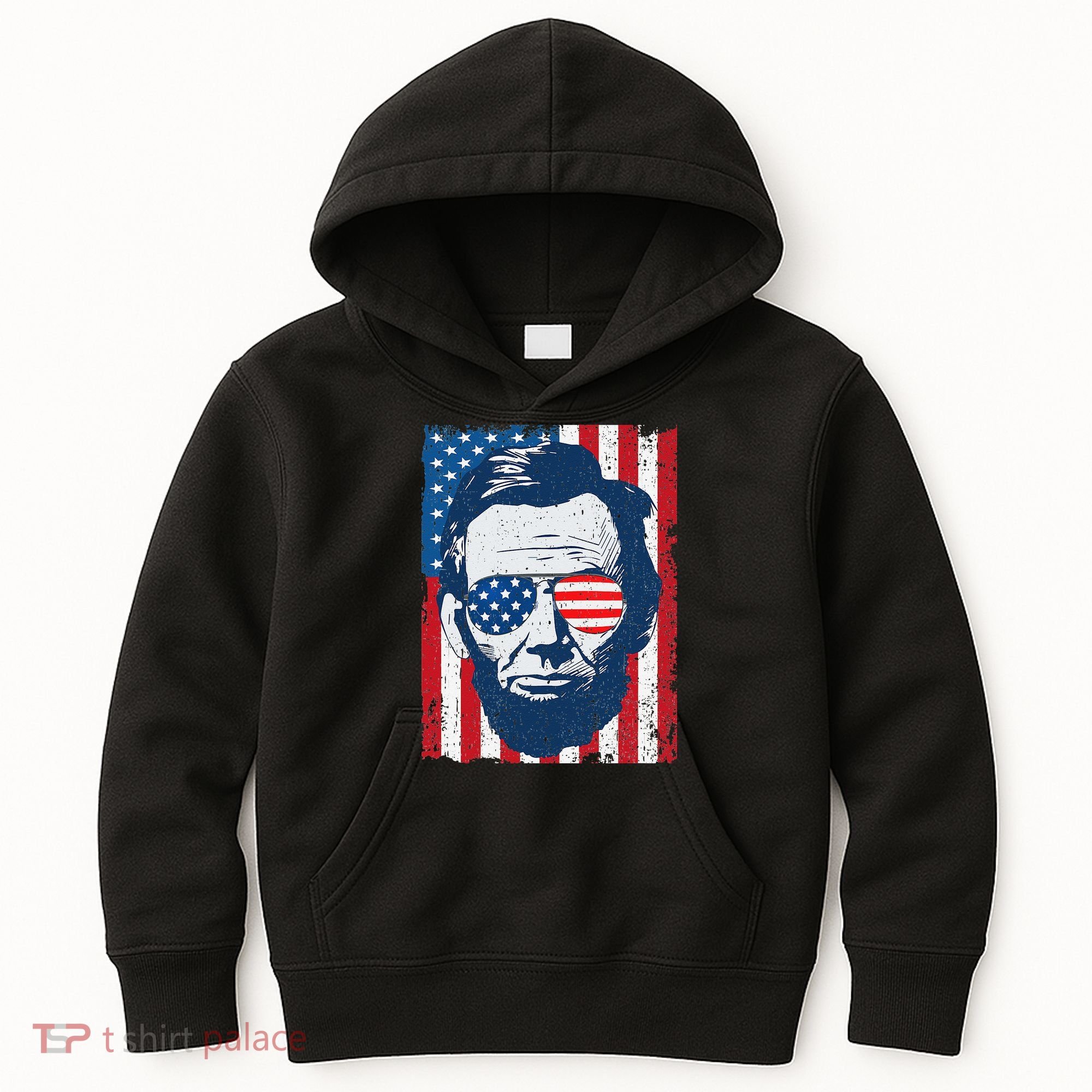 Abe Lincoln Beard Sunglasses & American Flag 4th Of July Kids Hoodie
