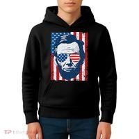 Abe Lincoln Beard Sunglasses & American Flag 4th Of July Kids Hoodie thumb 4