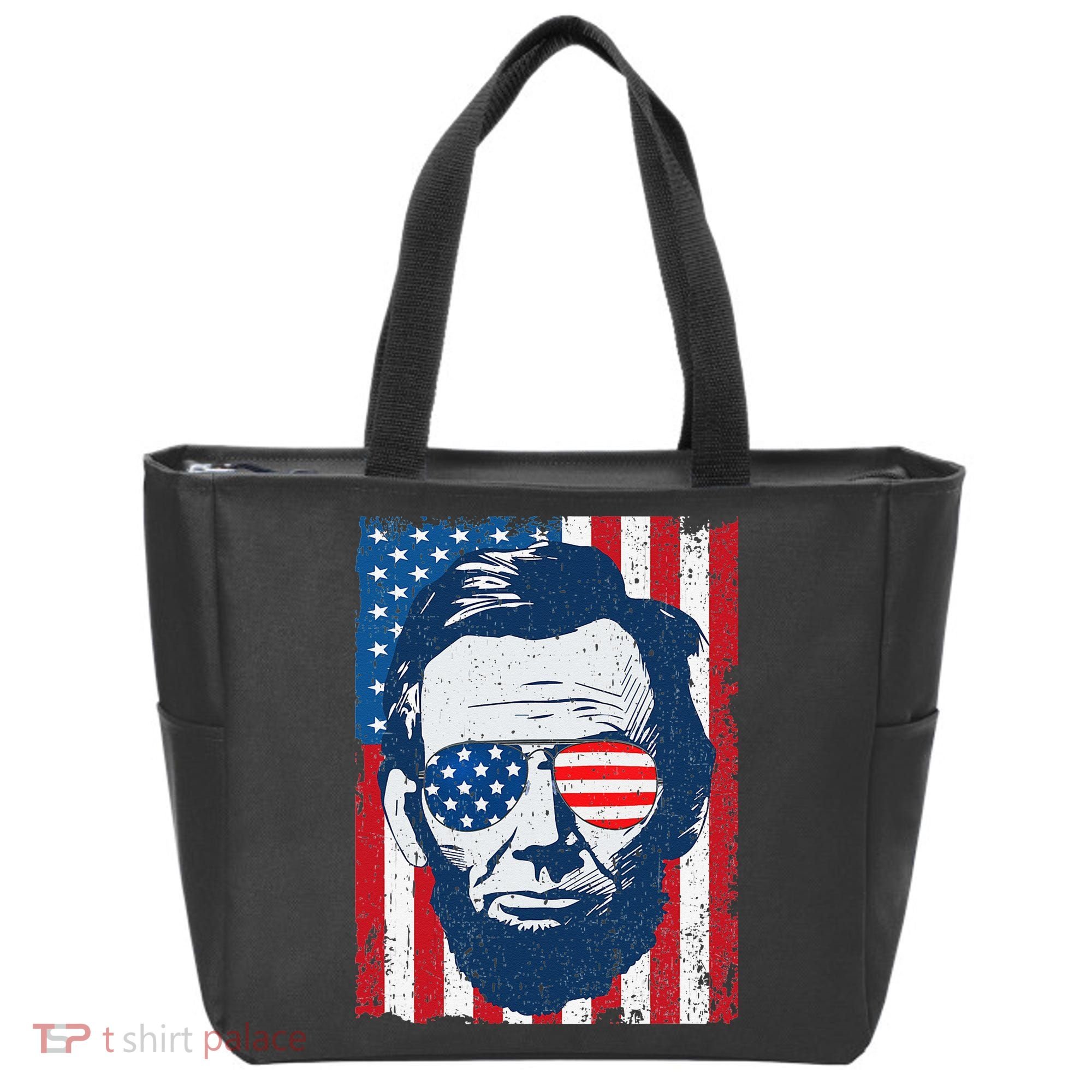 Abe Lincoln Beard Sunglasses & American Flag 4th Of July Tote Bag