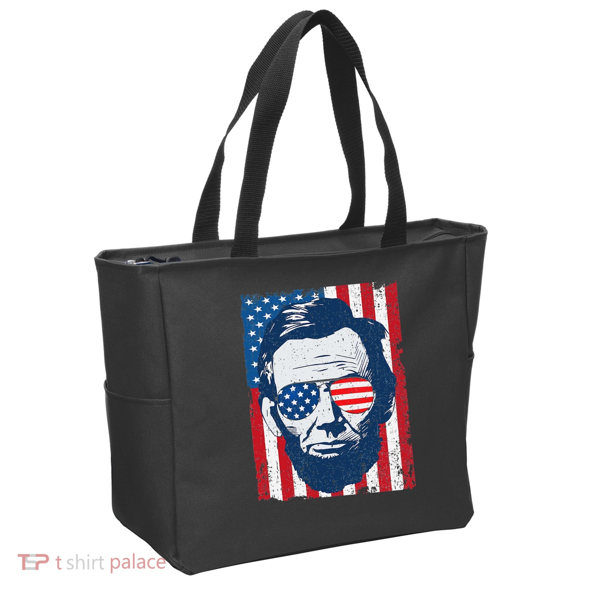 Abe Lincoln Beard Sunglasses & American Flag 4th Of July Tote Bag
