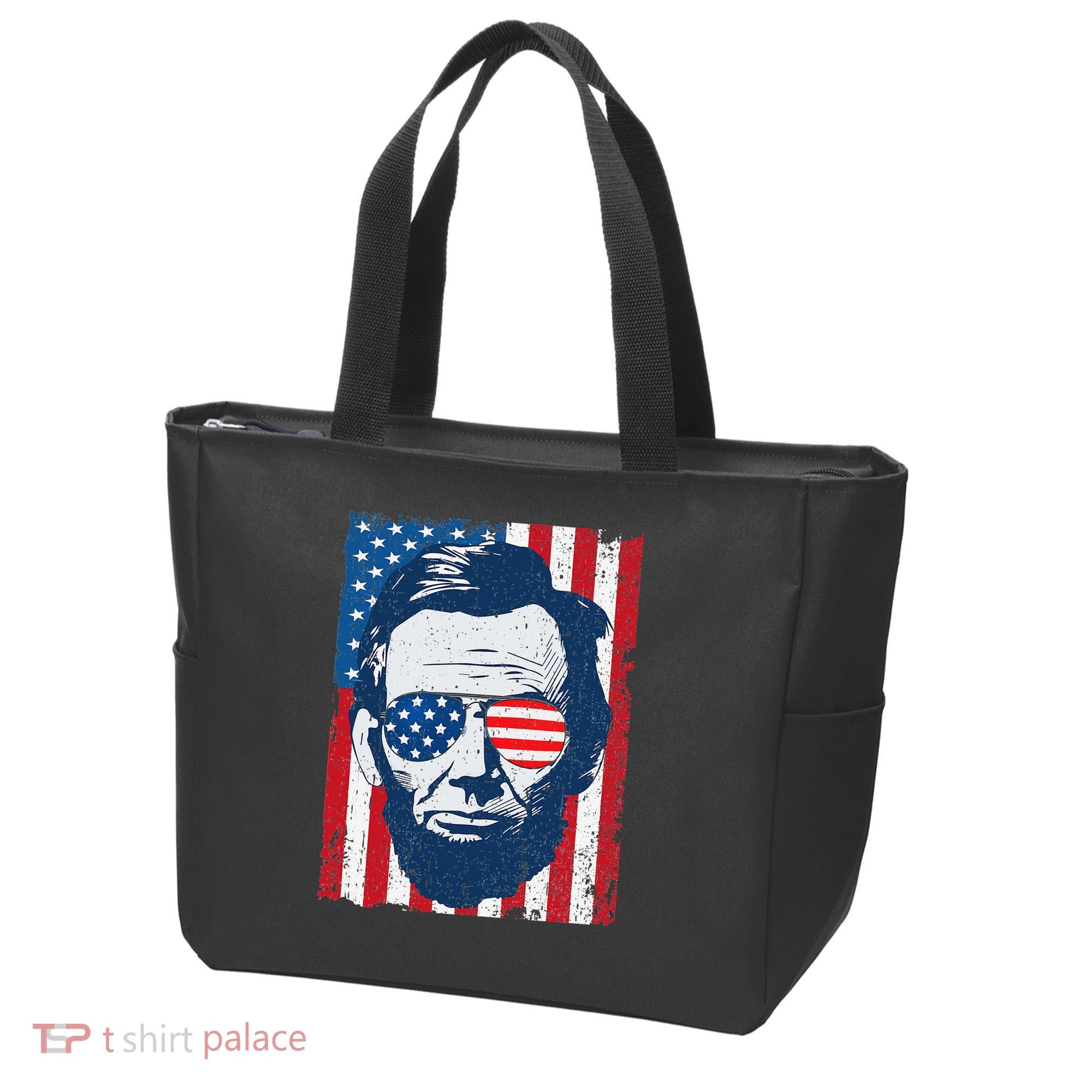 Abe Lincoln Beard Sunglasses & American Flag 4th Of July Tote Bag
