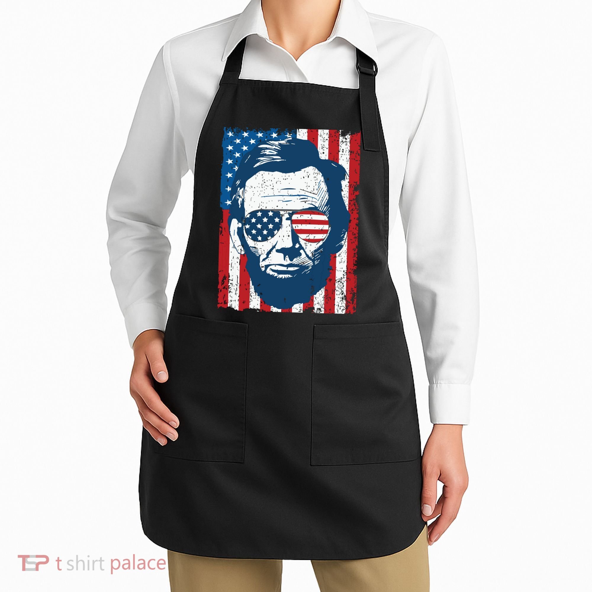 Abe Lincoln Beard Sunglasses American Flag 4th Of July Apron