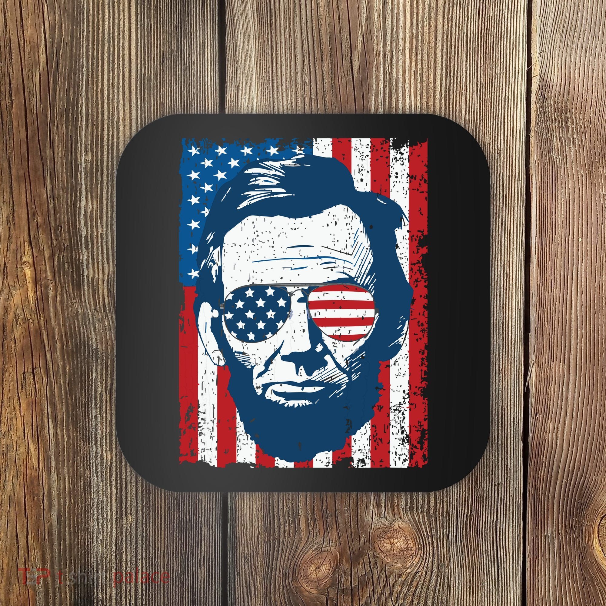 Abe Lincoln Beard Sunglasses American Flag 4th Of July Coaster