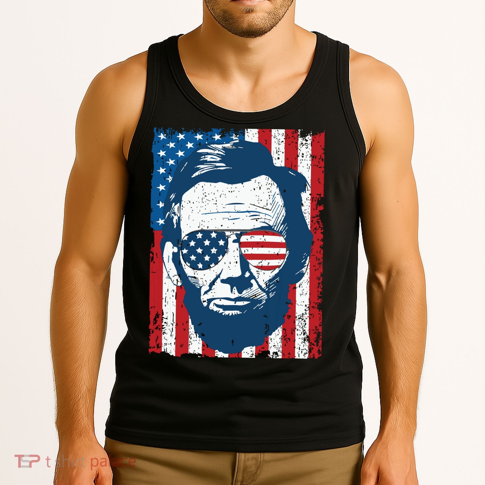 Abe Lincoln Beard Sunglasses American Flag 4th Of July Tank Top