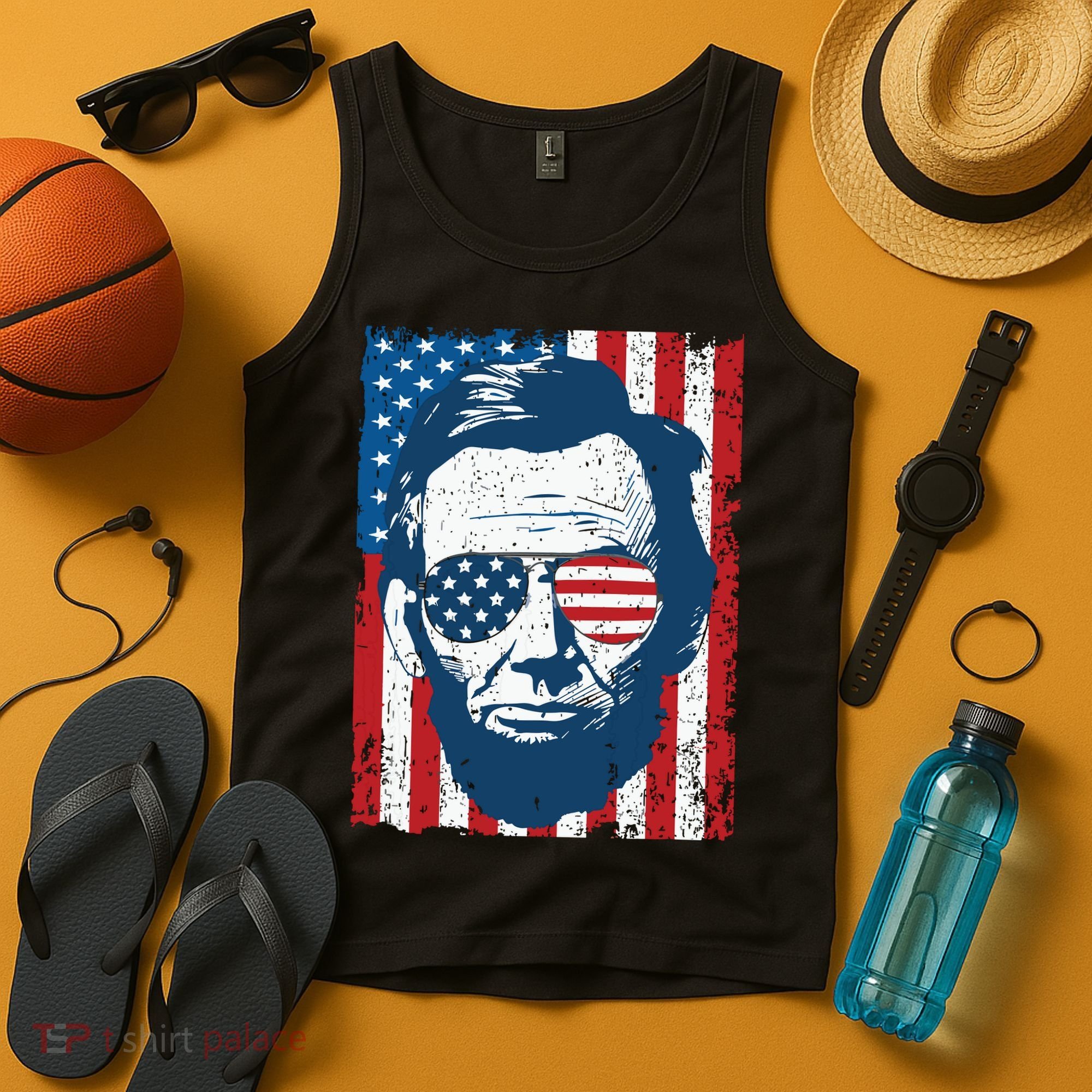 Abe Lincoln Beard Sunglasses American Flag 4th Of July Tank Top