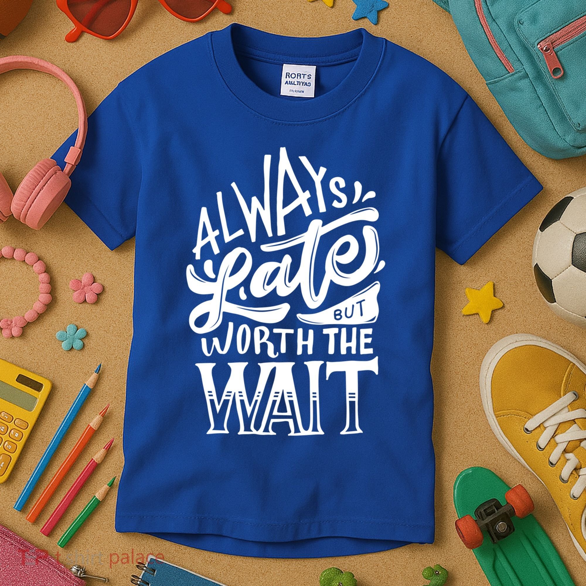 Always Late But Worth The Wait Great Gift Cool Typography Cool Gift Kids T-Shirt