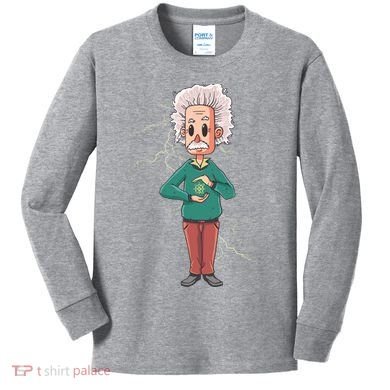 Albert Einstein Cartoon Kids Long Sleeve Shirt