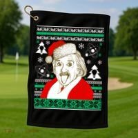 Albert Einstein Ugly Christmas Sweater Golf Towel thumb 1