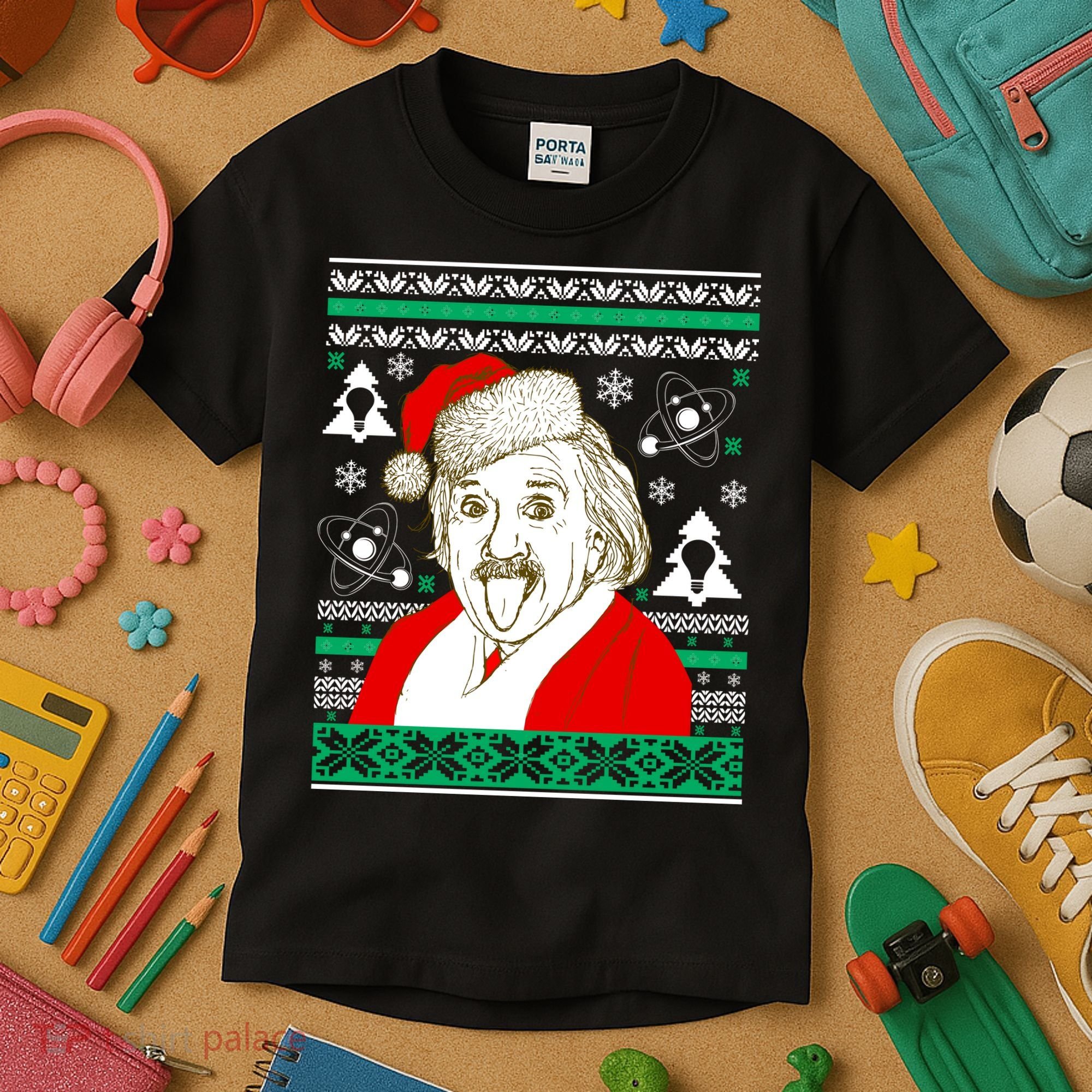 Albert Einstein Ugly Christmas Sweater Kids T-Shirt