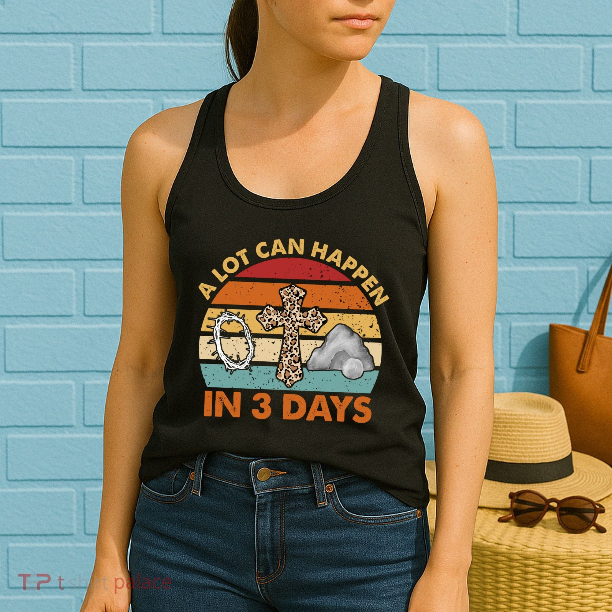 A Lot Can Happen In 3 Days Easter Retro Sunset Women's Tank Top