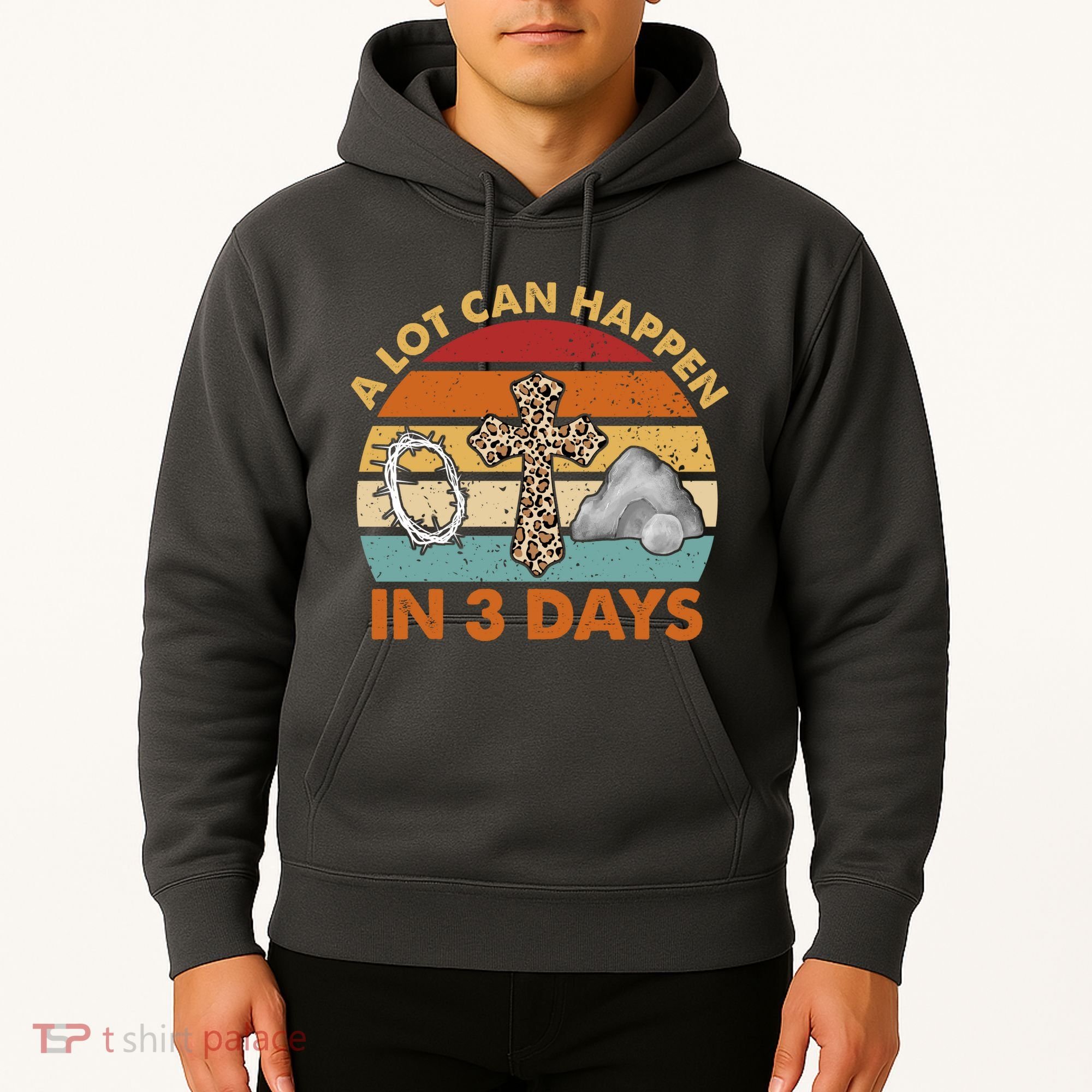 A Lot Can Happen In 3 Days Easter Retro Sunset Hoodie
