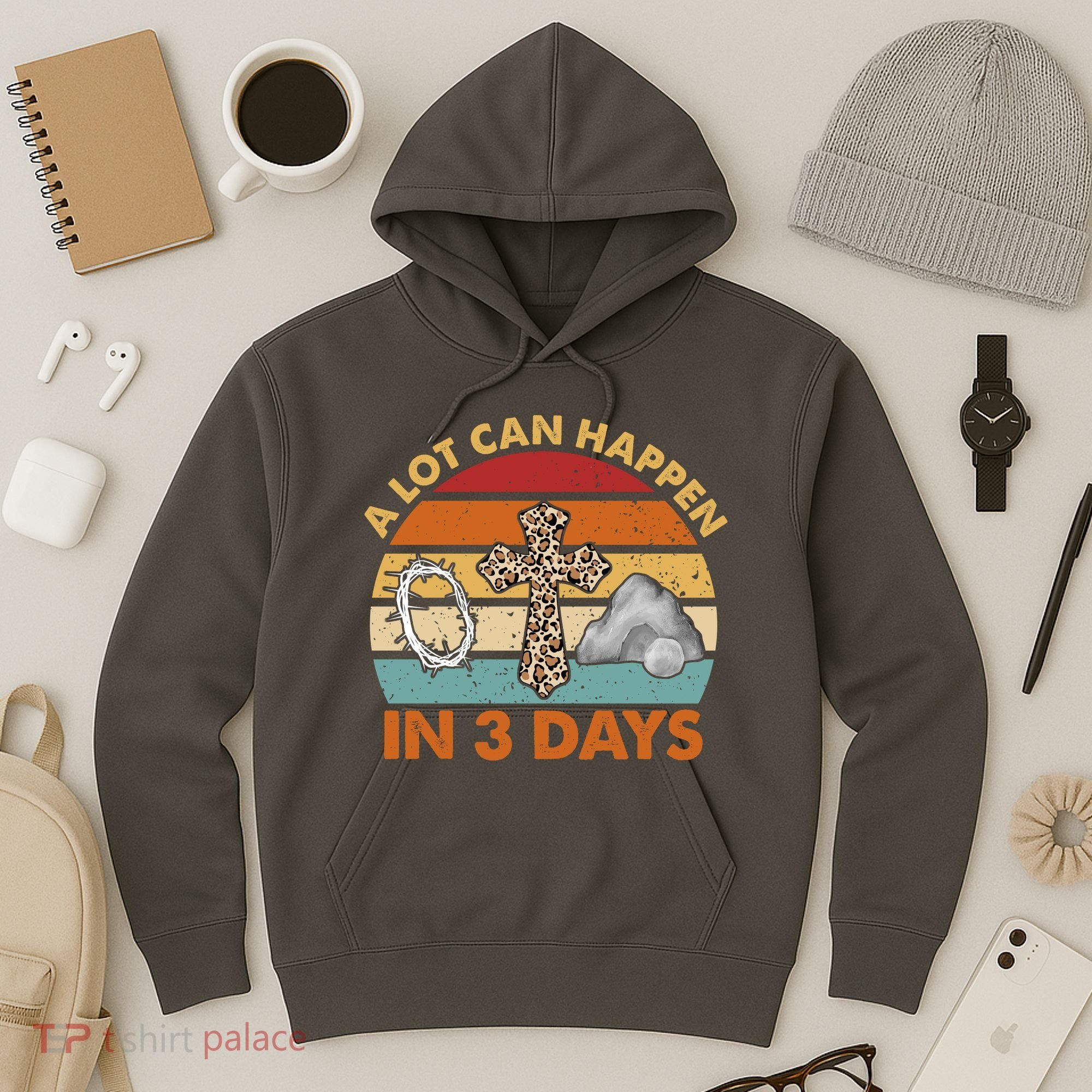 A Lot Can Happen In 3 Days Easter Retro Sunset Hoodie