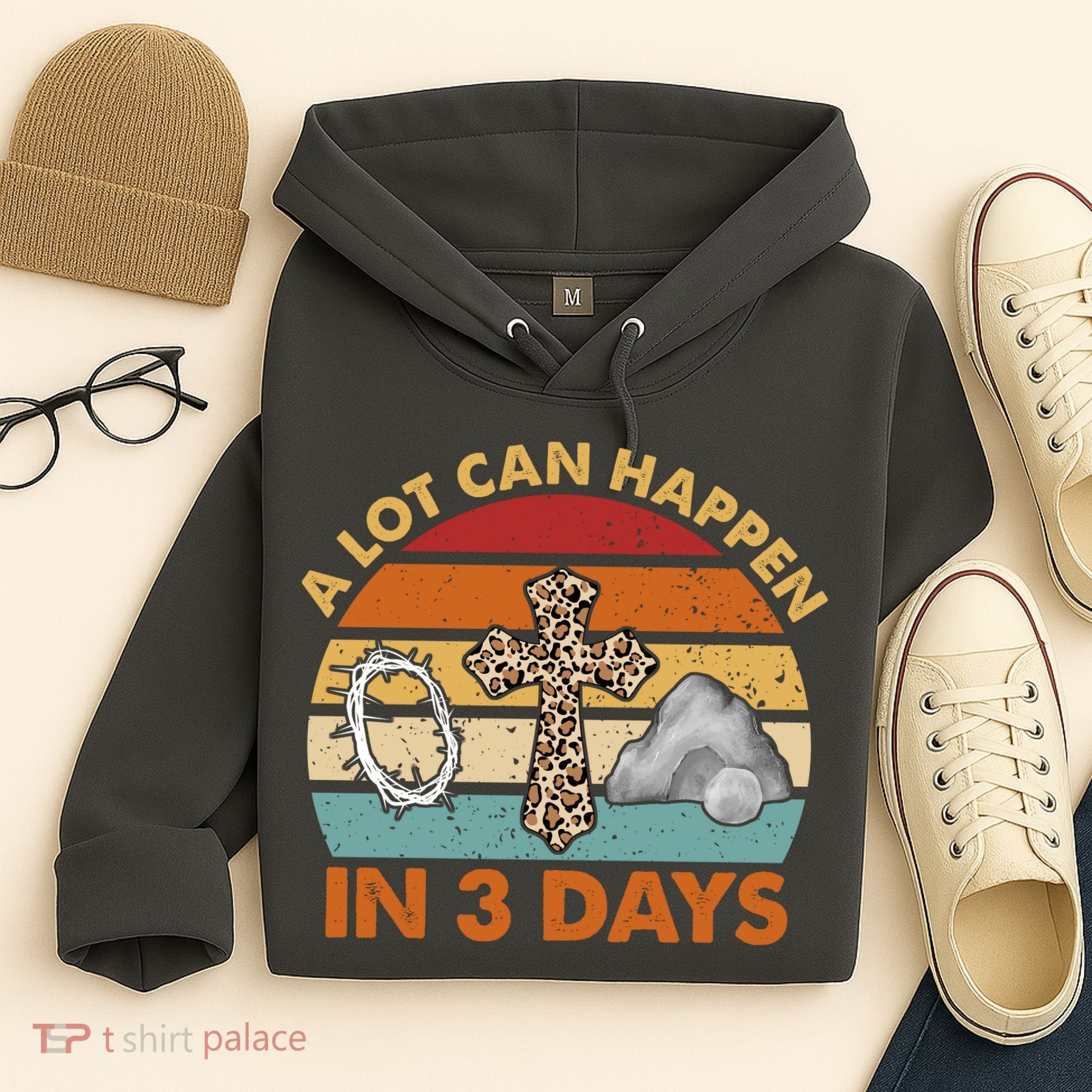 A Lot Can Happen In 3 Days Easter Retro Sunset Hoodie