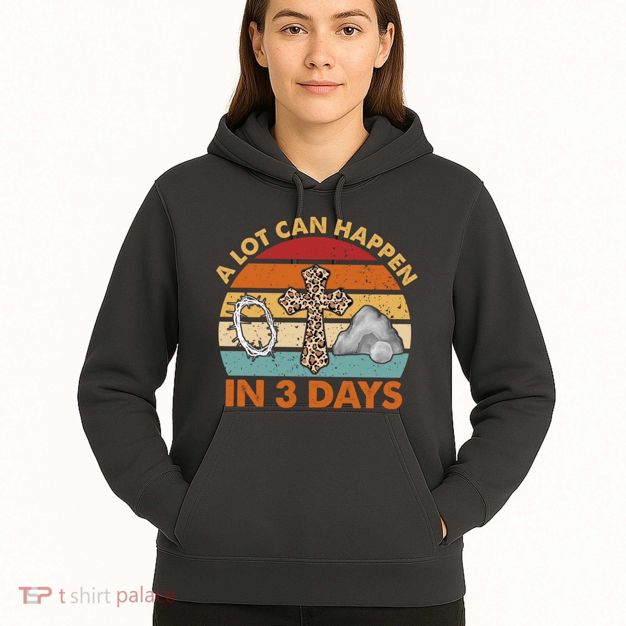 A Lot Can Happen In 3 Days Easter Retro Sunset Hoodie