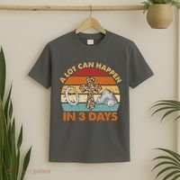 A Lot Can Happen In 3 Days Easter Retro Sunset T-Shirt thumb 2