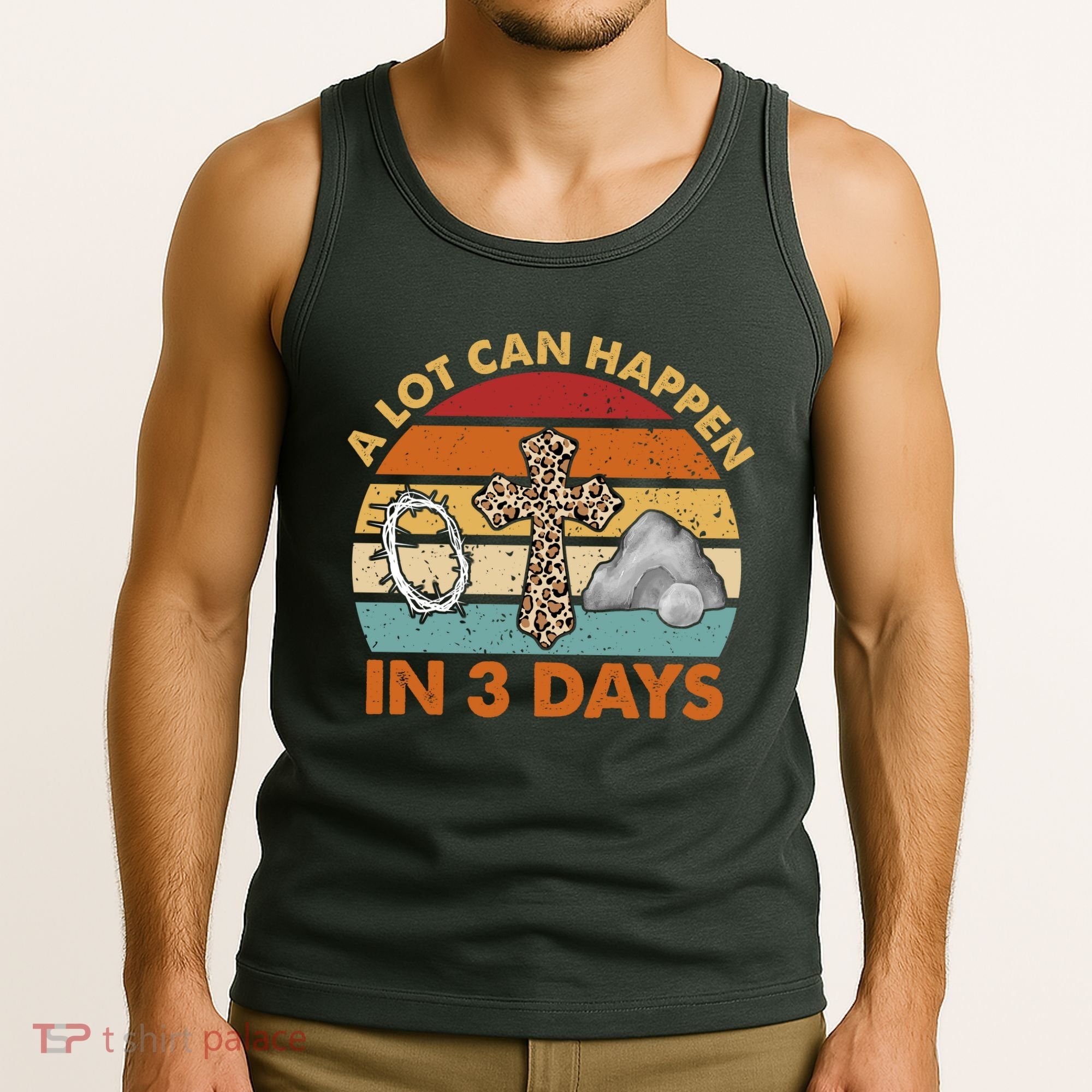 A Lot Can Happen In 3 Days Easter Retro Sunset Tank Top