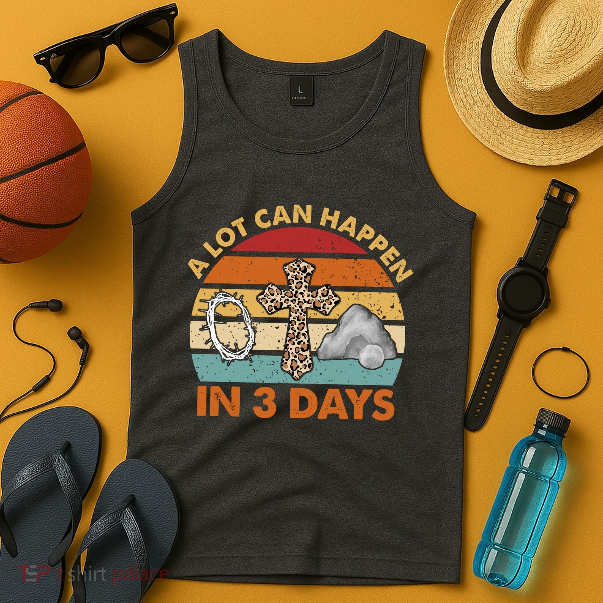 A Lot Can Happen In 3 Days Easter Retro Sunset Tank Top