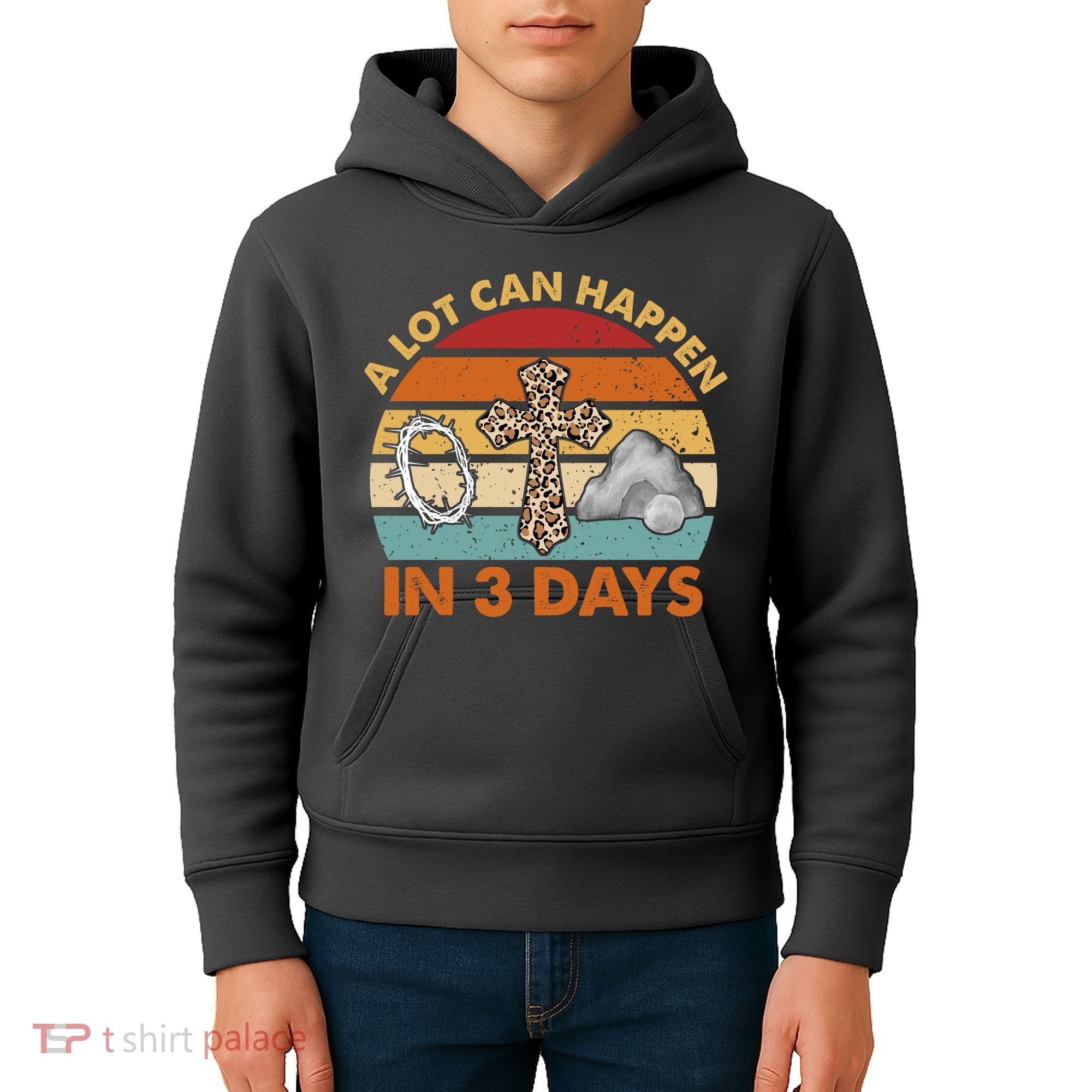 A Lot Can Happen In 3 Days Easter Retro Sunset Kids Hoodie