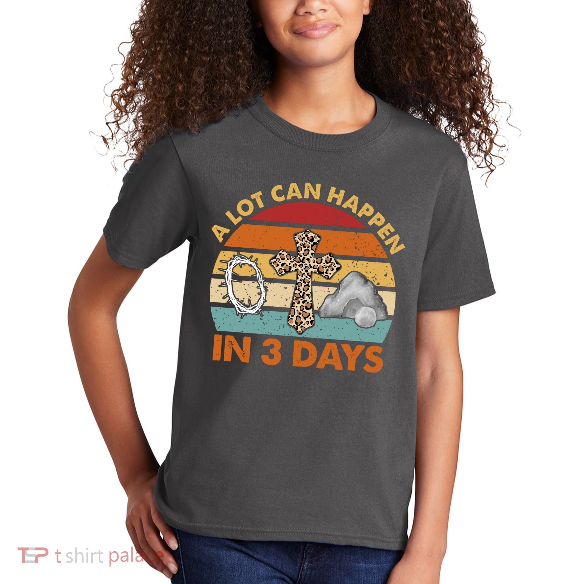 A Lot Can Happen In 3 Days Easter Retro Sunset Kids T-Shirt