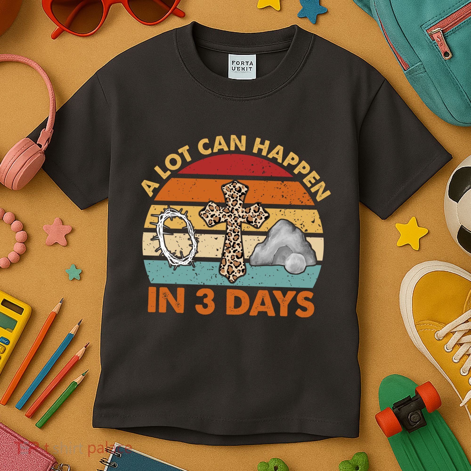 A Lot Can Happen In 3 Days Easter Retro Sunset Kids T-Shirt