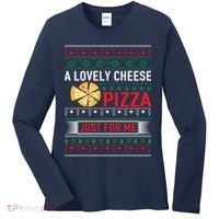 A Lovely Cheese Pizza Just For Me Ugly Christmas Women's Long Sleeve Shirt thumb 0