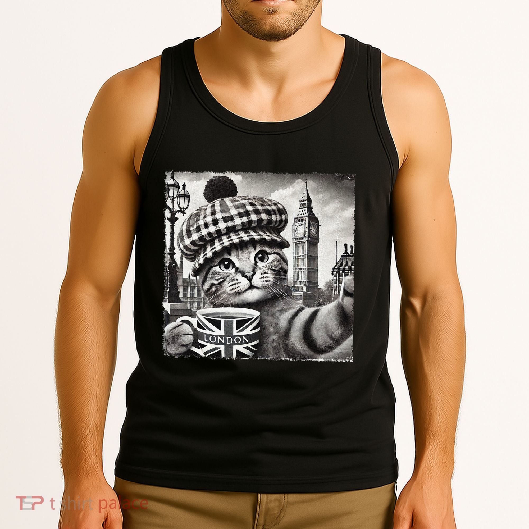 Adorable London Cat Uk Jack Mug With Big Ben Tank Top