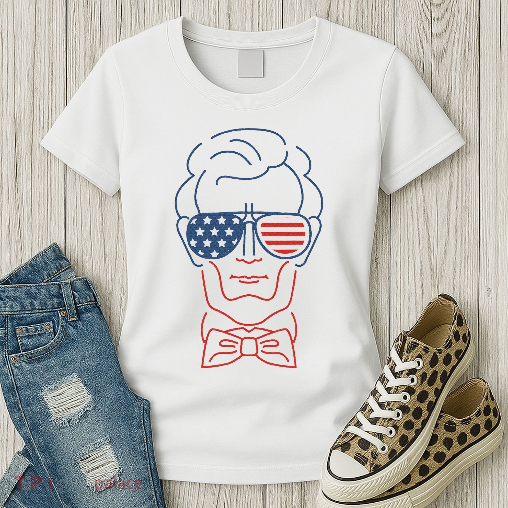 Abe Line Drawing Usa 4th Of July President Abraham Lincoln Women's T-Shirt