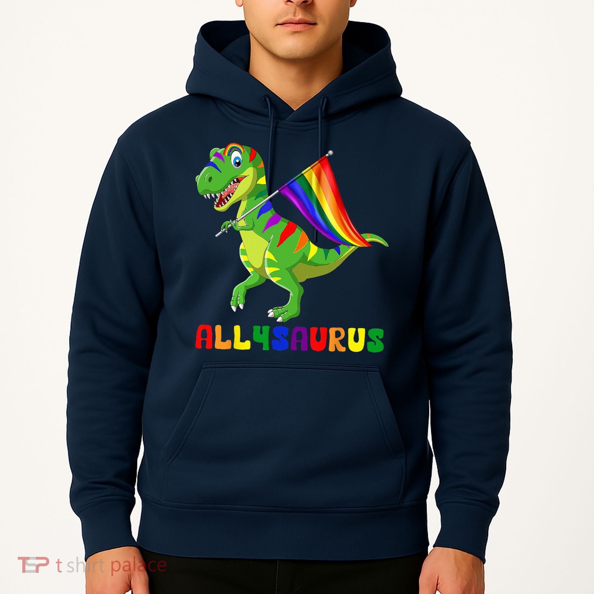 Allysaurus LGBT Dinosaur Rainbow Flag Ally LGBT Pride Hoodie