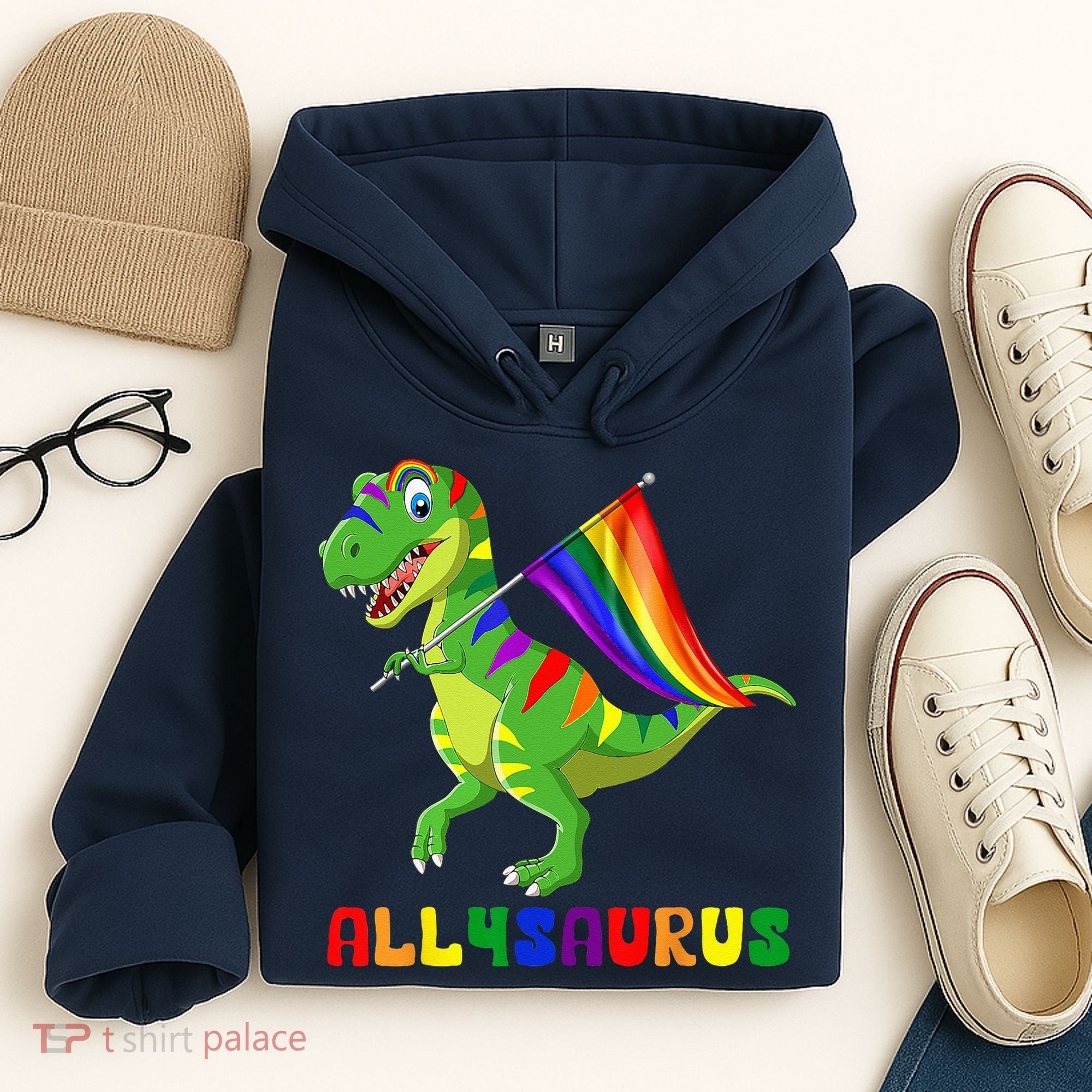 Allysaurus LGBT Dinosaur Rainbow Flag Ally LGBT Pride Hoodie