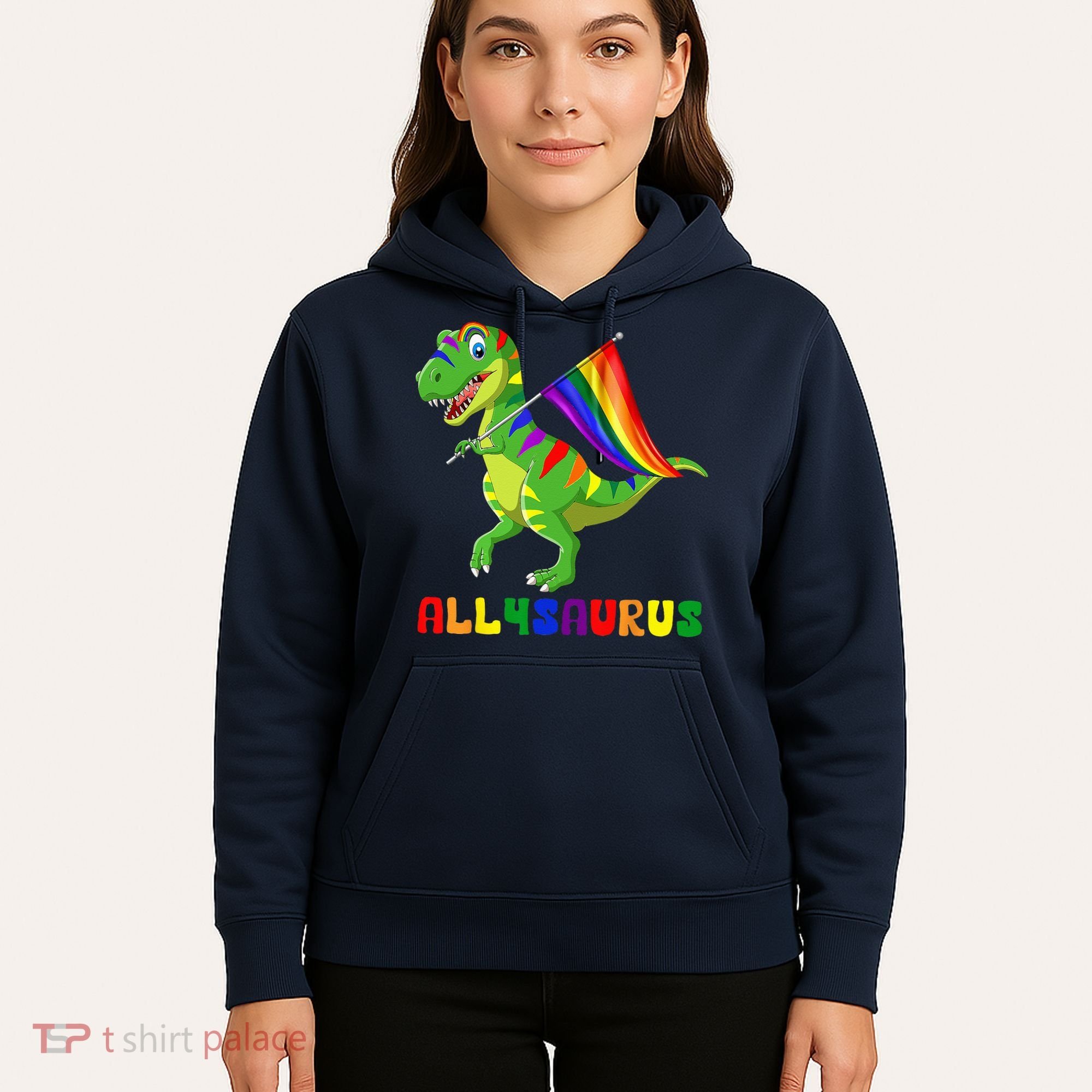 Allysaurus LGBT Dinosaur Rainbow Flag Ally LGBT Pride Hoodie