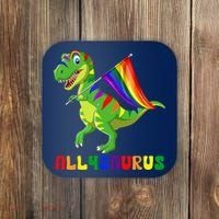 Allysaurus LGBT Dinosaur Rainbow Flag Ally LGBT Pride Coaster thumb 0