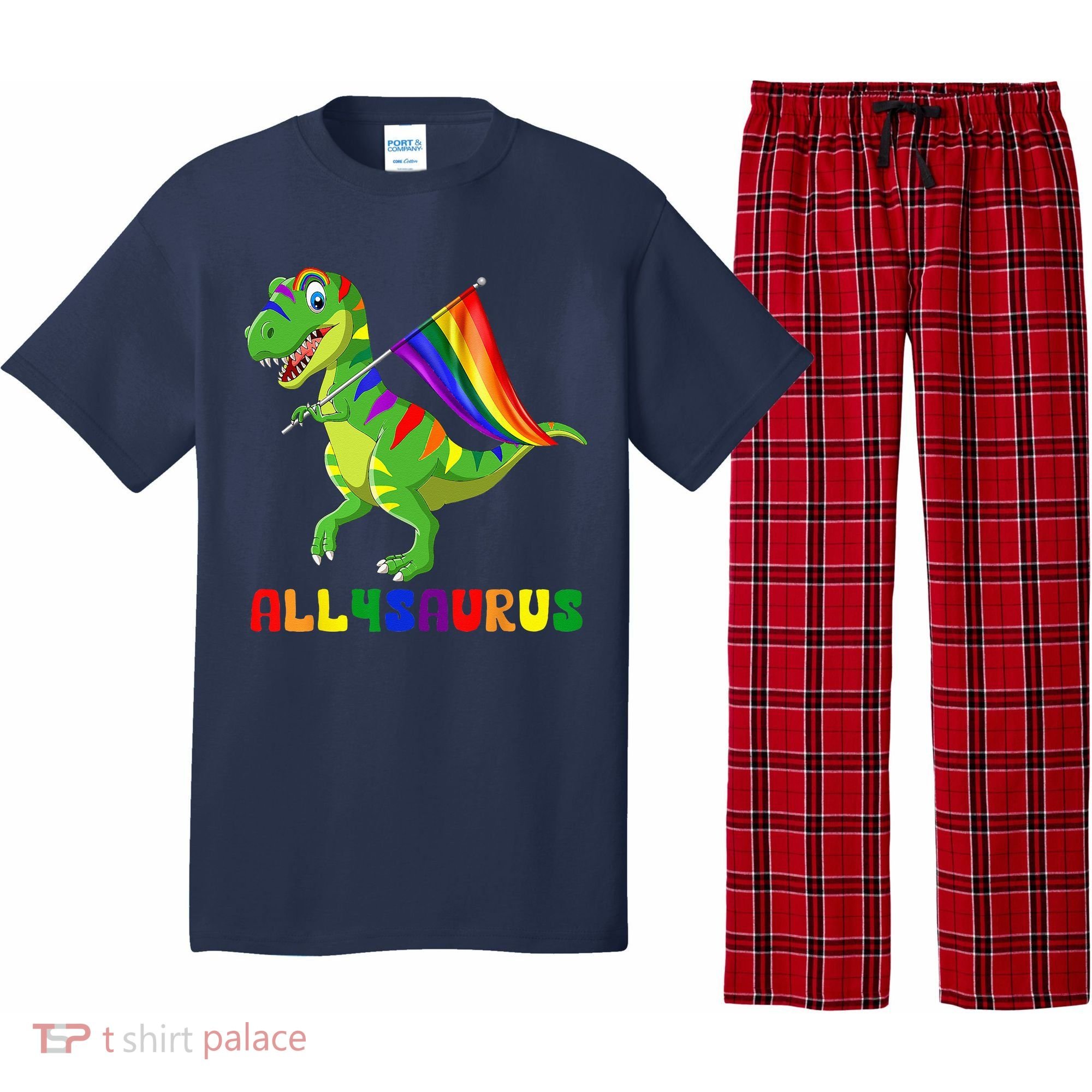 Allysaurus LGBT Dinosaur Rainbow Flag Ally LGBT Pride Pajama Set