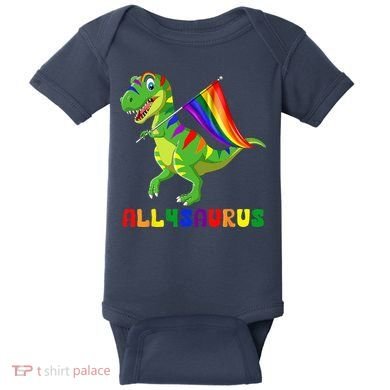 Allysaurus LGBT Dinosaur Rainbow Flag Ally LGBT Pride Baby Bodysuit