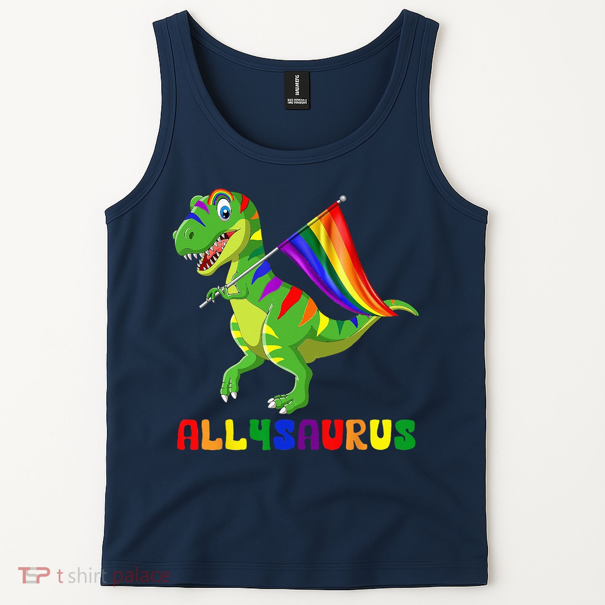 Allysaurus LGBT Dinosaur Rainbow Flag Ally LGBT Pride Tank Top