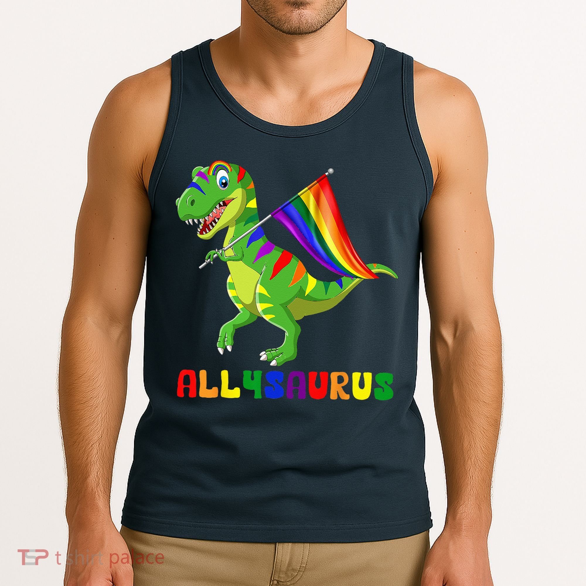 Allysaurus LGBT Dinosaur Rainbow Flag Ally LGBT Pride Tank Top