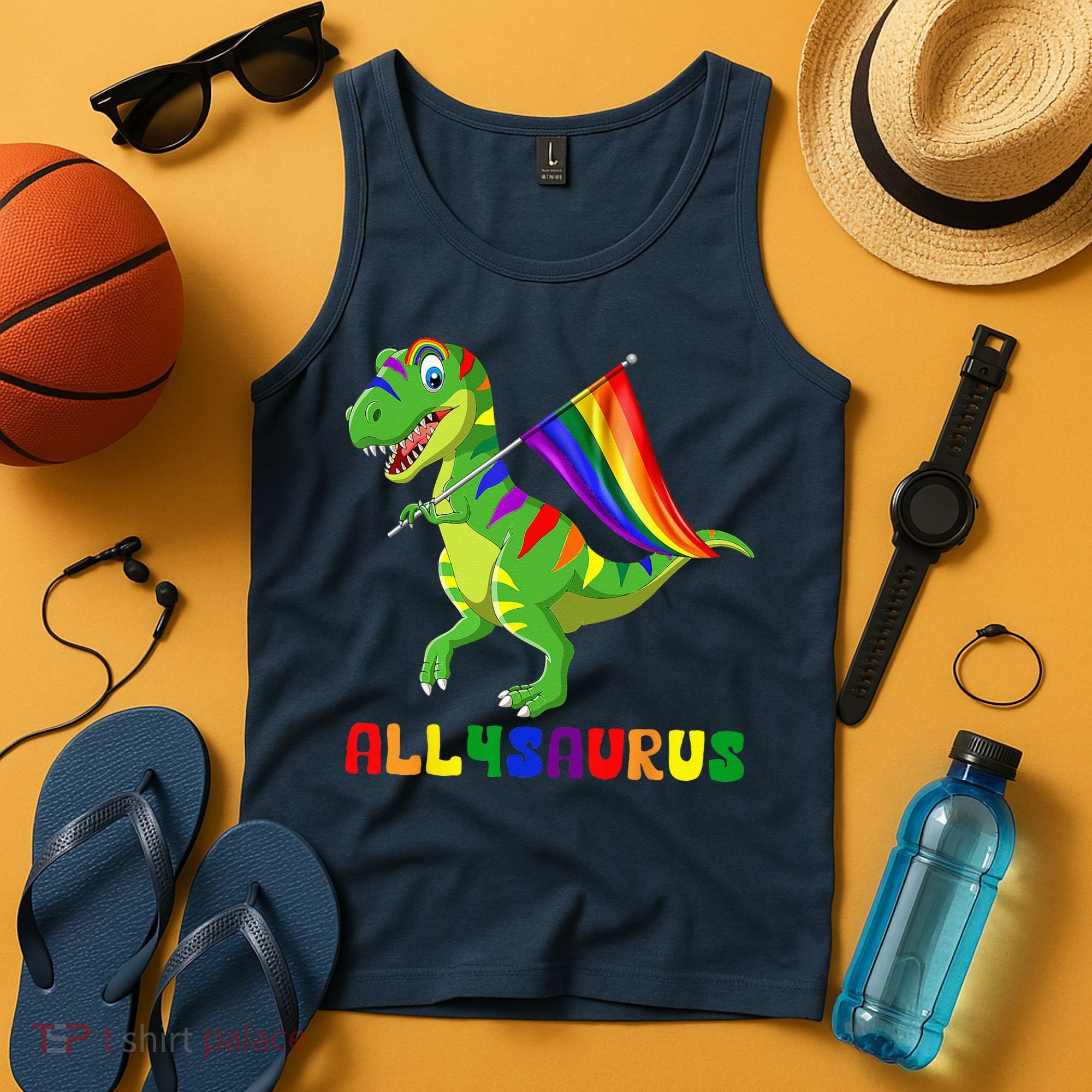 Allysaurus LGBT Dinosaur Rainbow Flag Ally LGBT Pride Tank Top