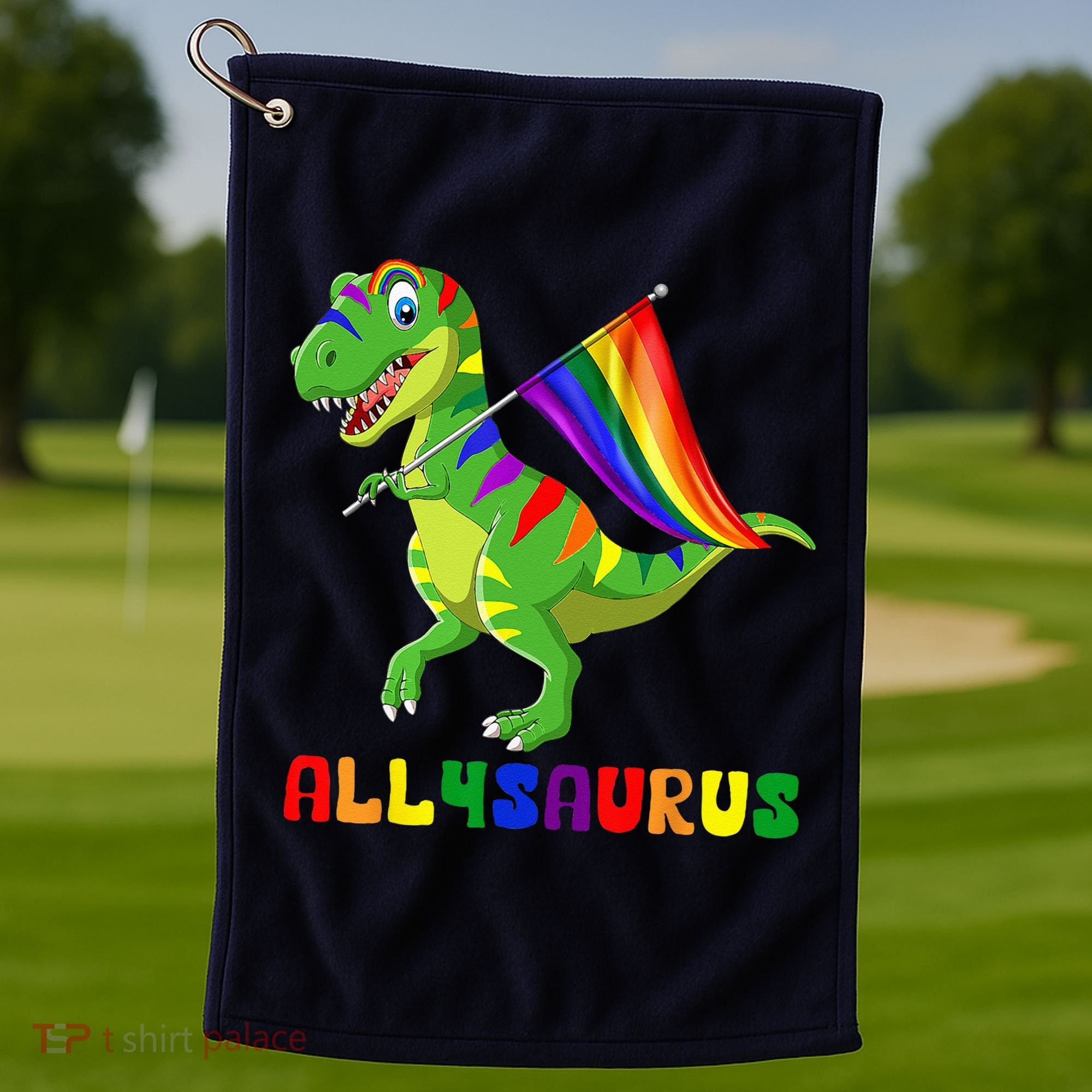Allysaurus LGBT Dinosaur Rainbow Flag Ally LGBT Pride Golf Towel